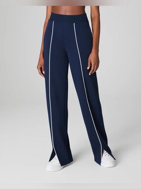 NWT SPANX Air Essentials Pique Straight Leg Pant navy blue high rise tall 34”